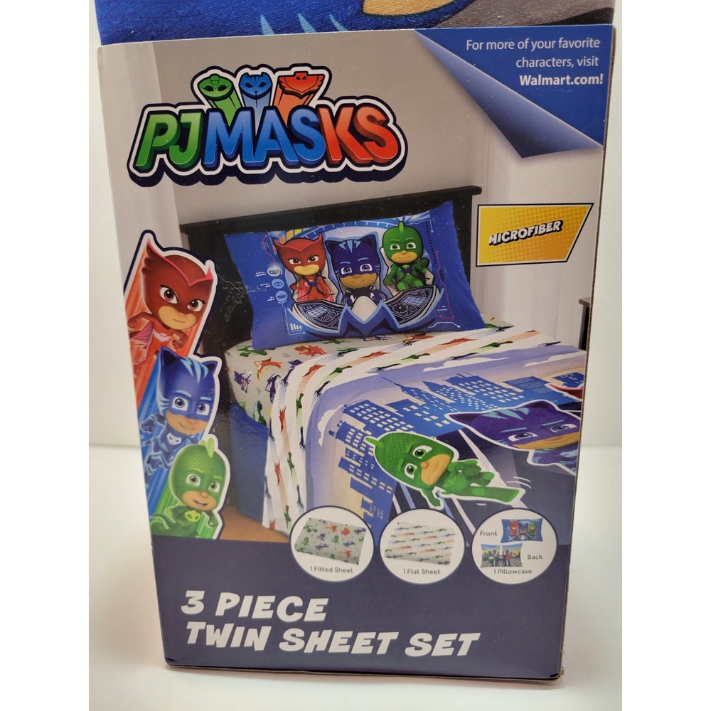 PJ Masks 3 Piece Twin Sheet Set, 1 Fitted & Flat Sheet, 1 Pillowcase Microfiber